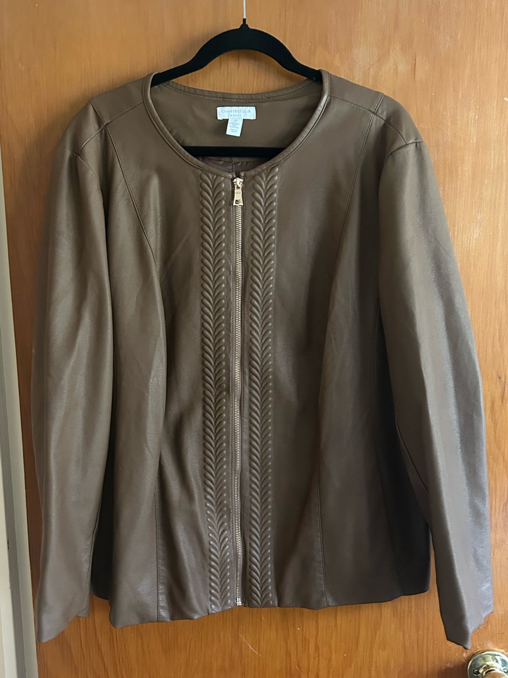 Charter club Taupe  faux Leather Zip-Front Jacket 2x